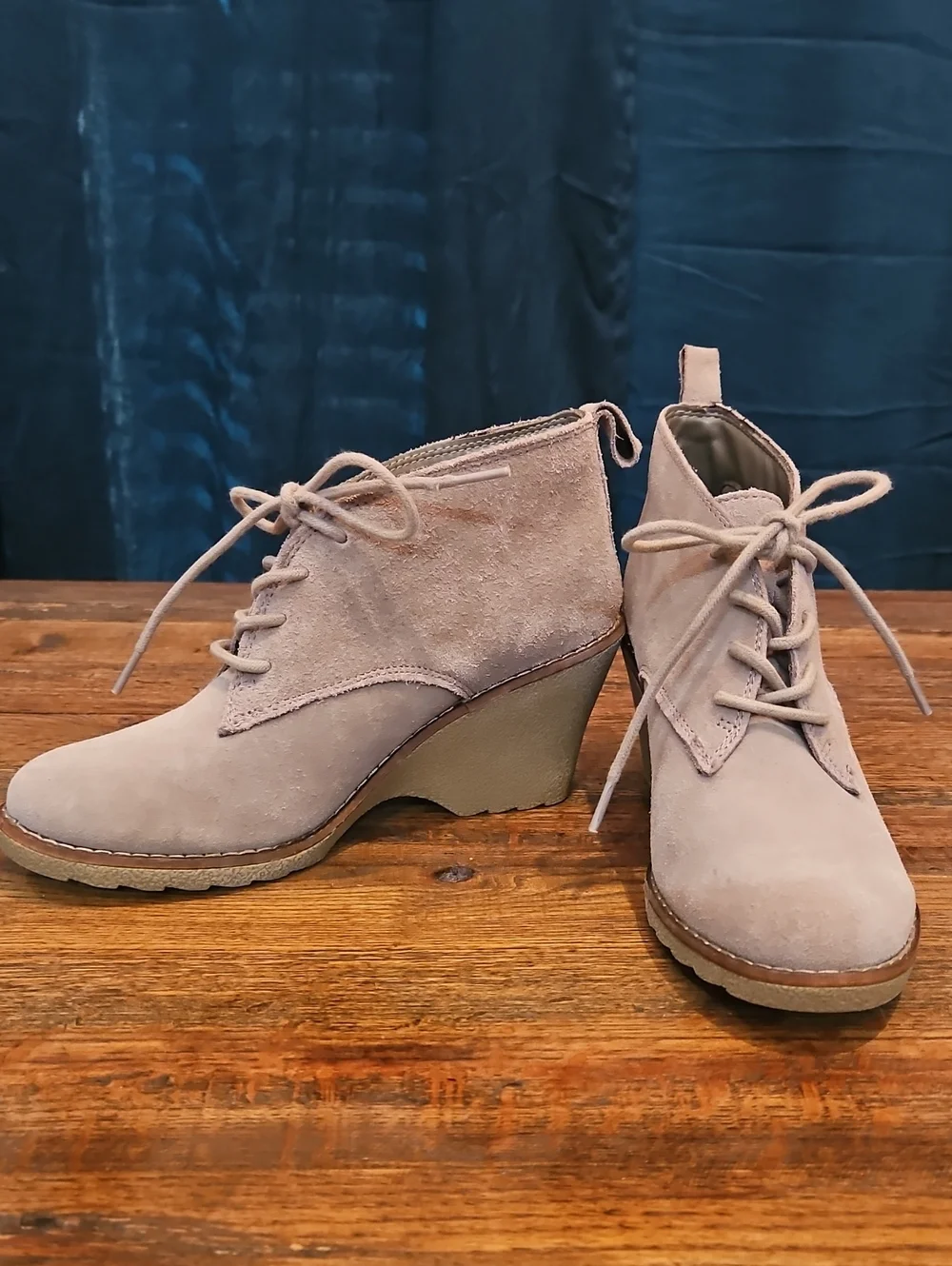 Sonoma Taupe Suede Genuone Leather‎ Lace-Up Wedge Booties